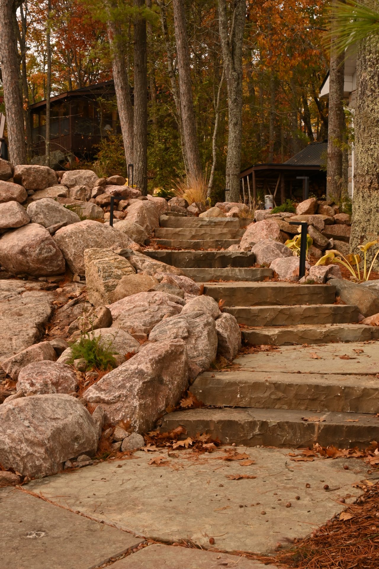 Stone steps leading through autumn forest