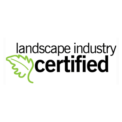 Landscape industry certification logo with green leaf