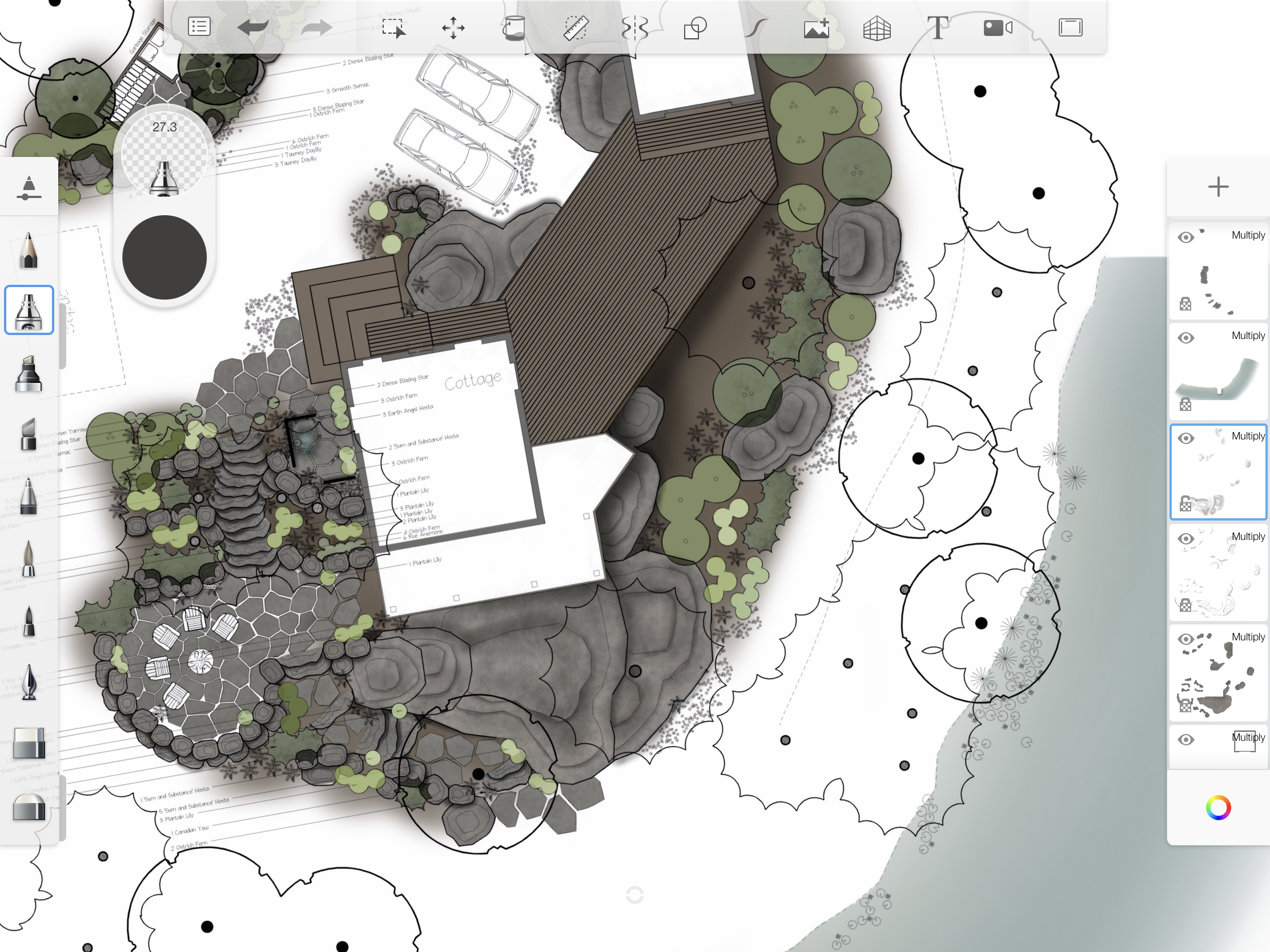 Detailed landscape design with garden plans.