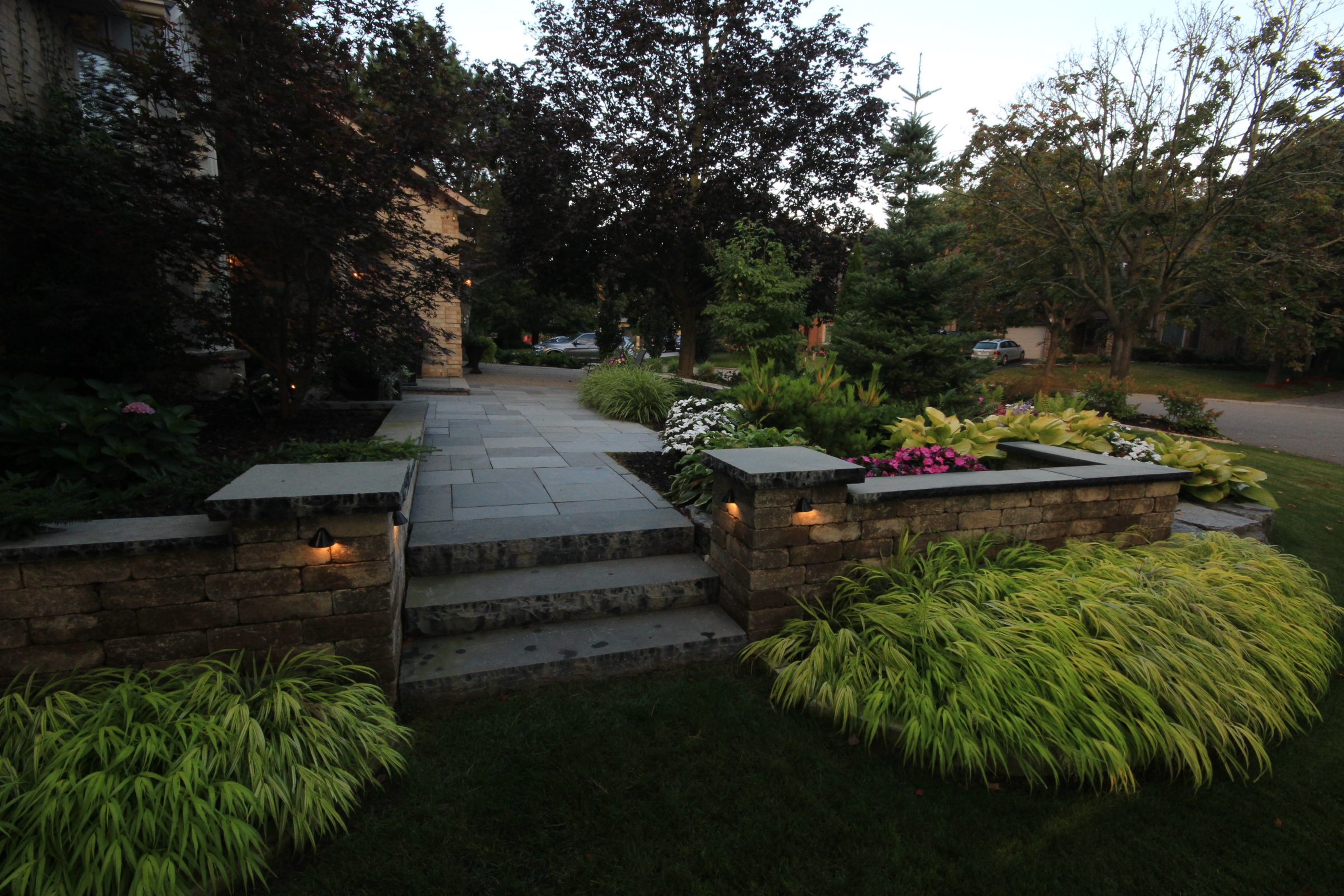 Beautiful stone pathway with garden landscaping.