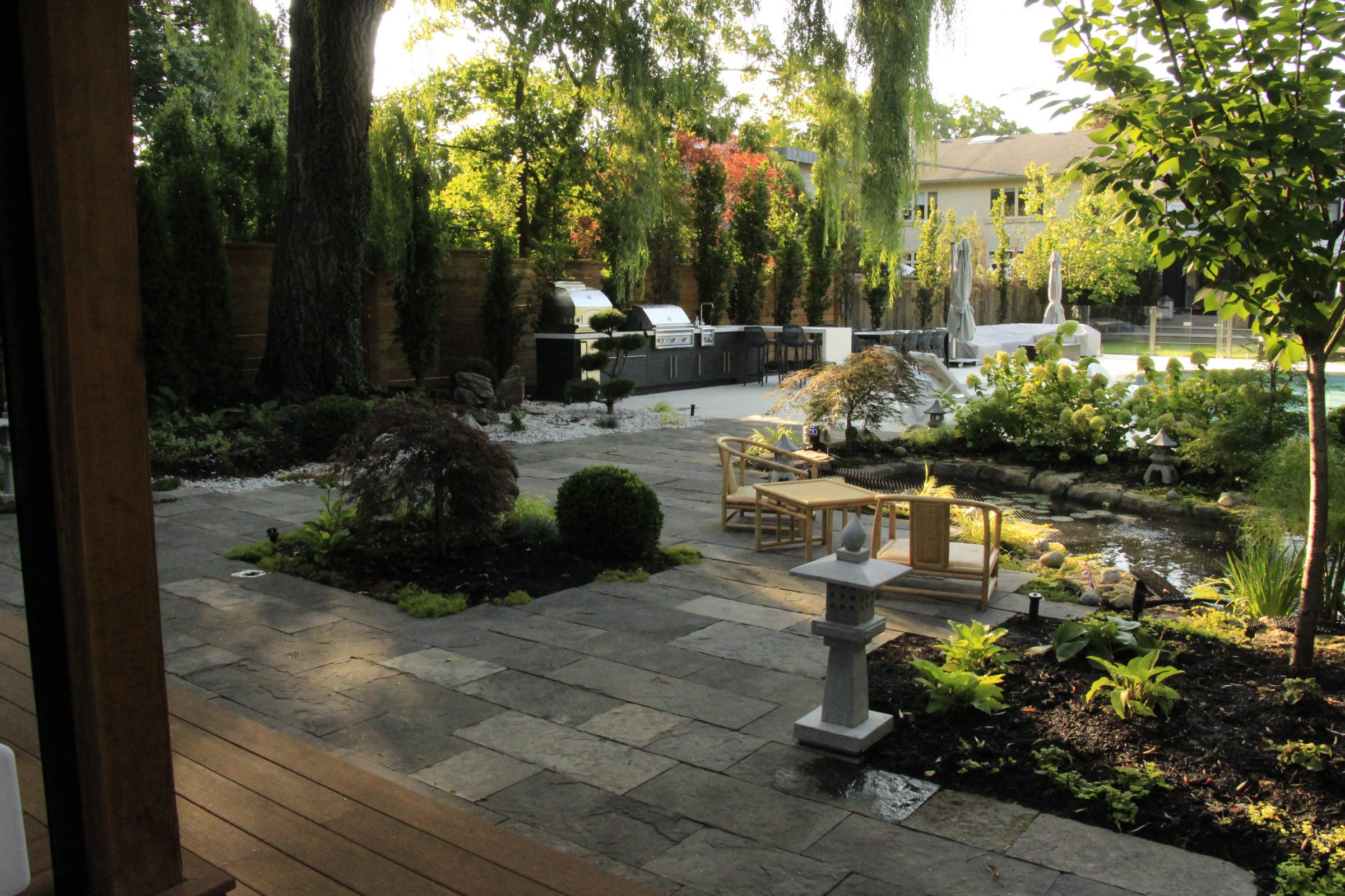 Backyard garden with patio and outdoor kitchen