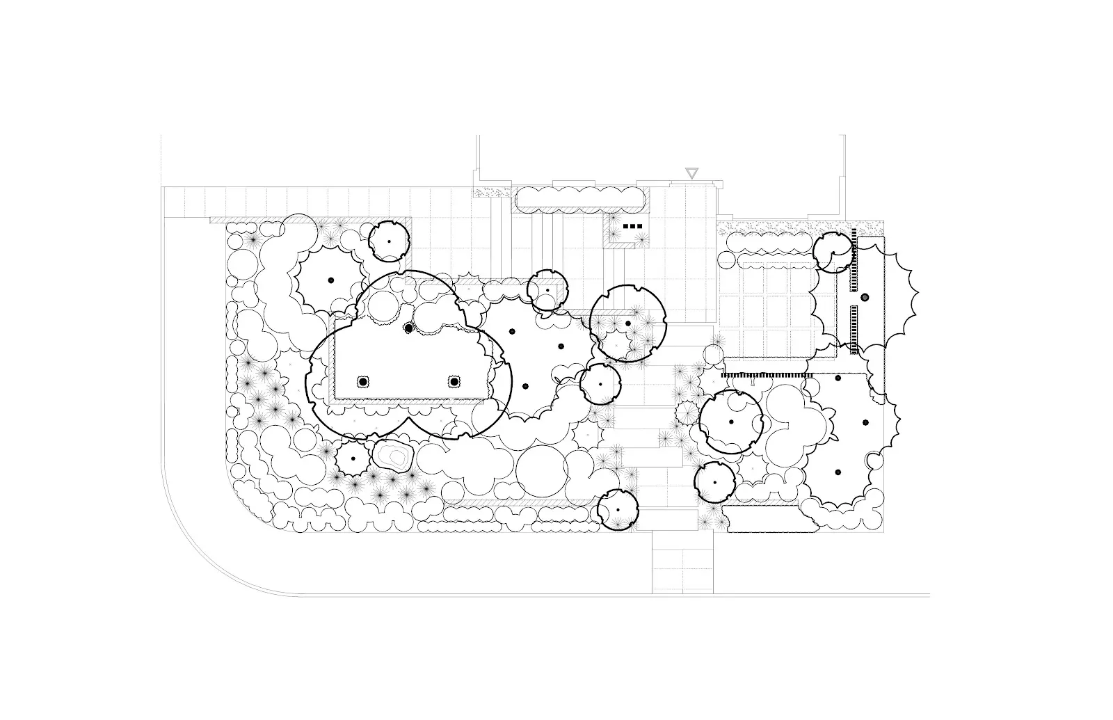 Detailed landscape architecture design plan with trees.
